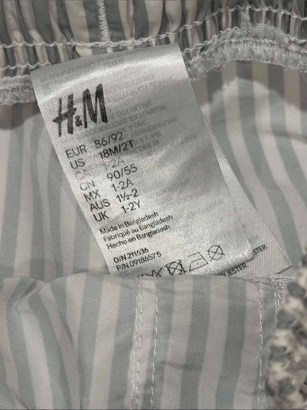 H&M Light Gray and White Striped Swim Shorts